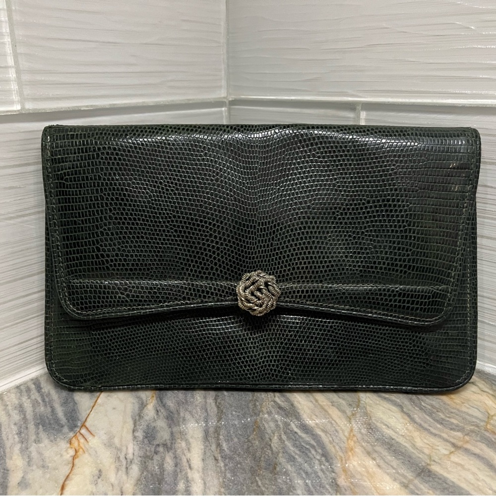 Vintage Franzi Italian hunter green snake skin envelope clutch purse
